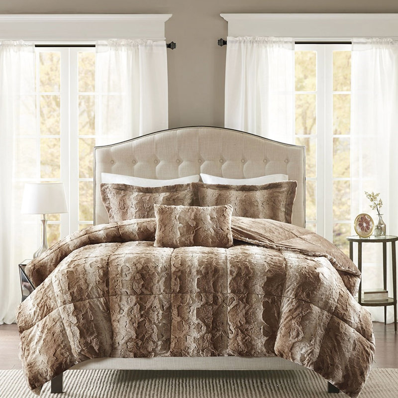 Édredon très grand en fausse fourrure, doux, chaud, très grand, 4 pièces, brun, luxueux, doux