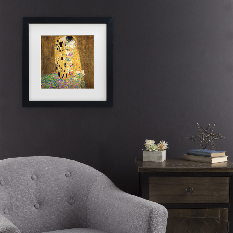 Gustav Klimt «The Kiss 1907-8», art encadré mat, Noir, H 18 po x l 18 po x P 0,75 po
