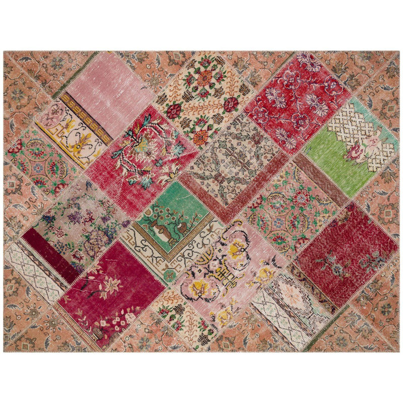 Tapis floral moderne beige fait à la main Modern
