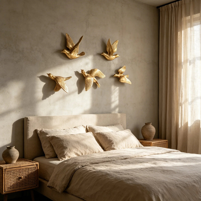 Oiseaux volants modernes, ensemble de décoration murale 5 pièces, Gold