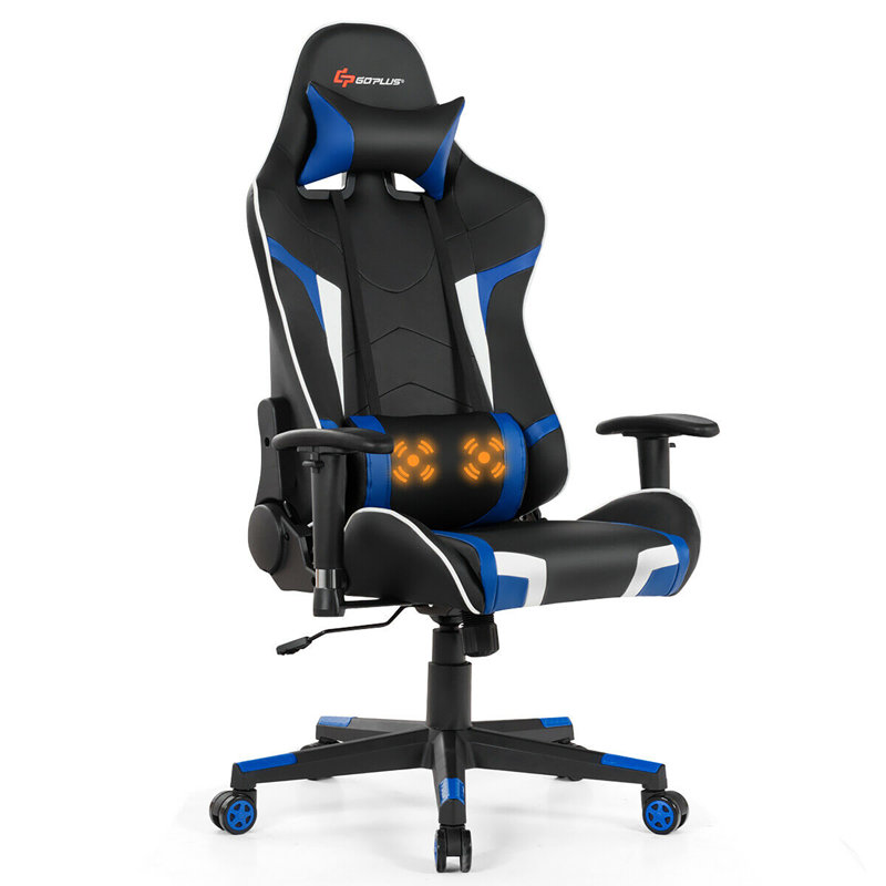 Ebern Designs Adjustable Reclining Ergonomic Swiveling PC & Racing Game Chair, Blue