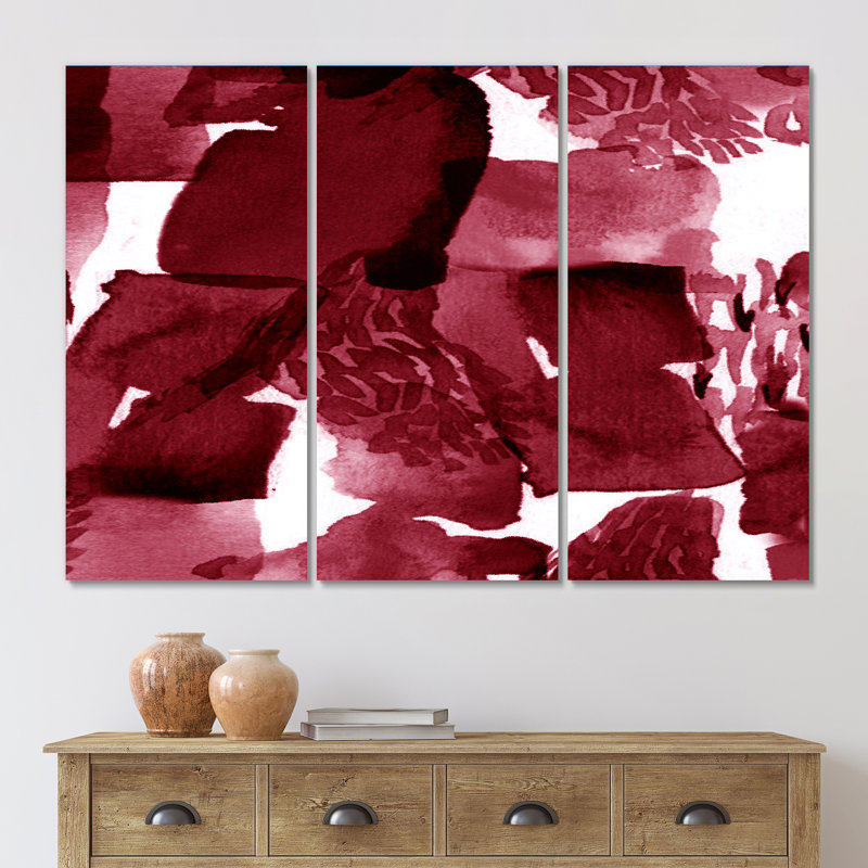 Abstrait bourgogne abstrait sur fond blanc - reproduction d'art moderne sur toile, H 28 po x l 36 po x P 1 po