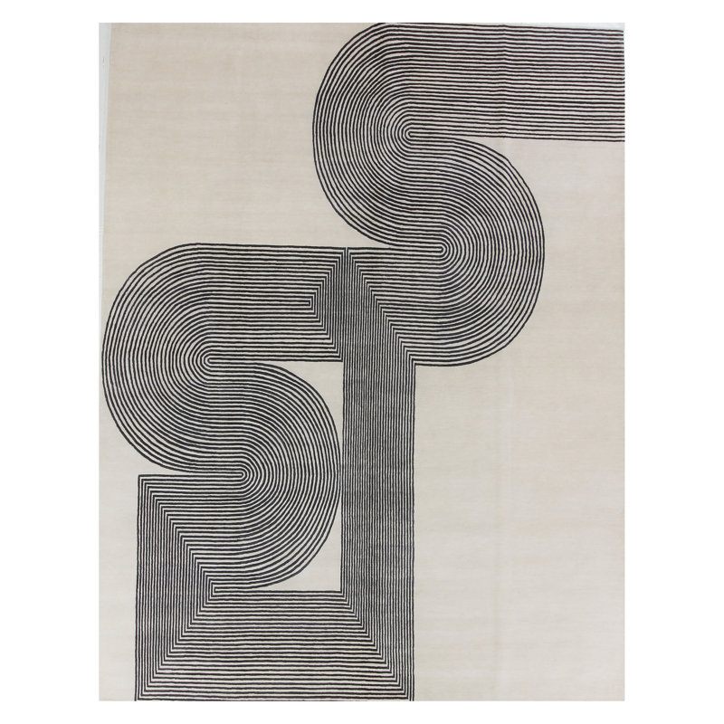 Abstract Area Rug in Black/Ivory