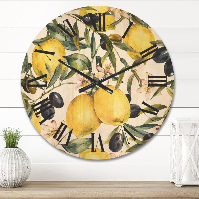Horloge murale en bois Lemon and Olive Branches I, Moyenne