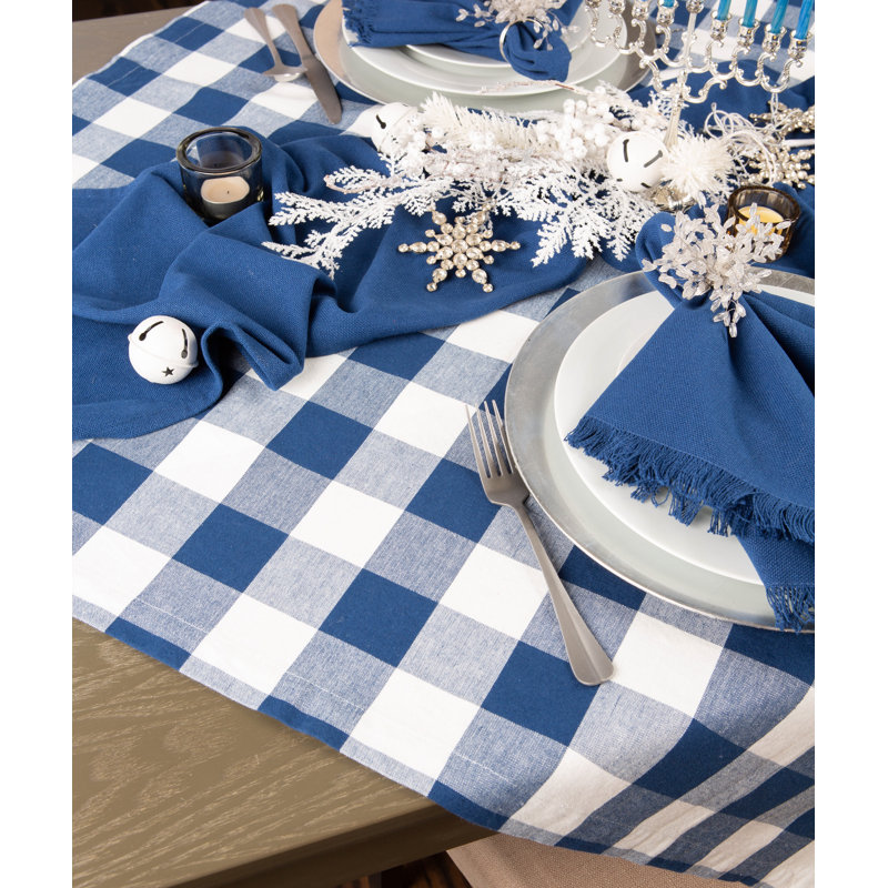 Myrtice 100% Cotton Round Tablecloth, Gingham, Navy