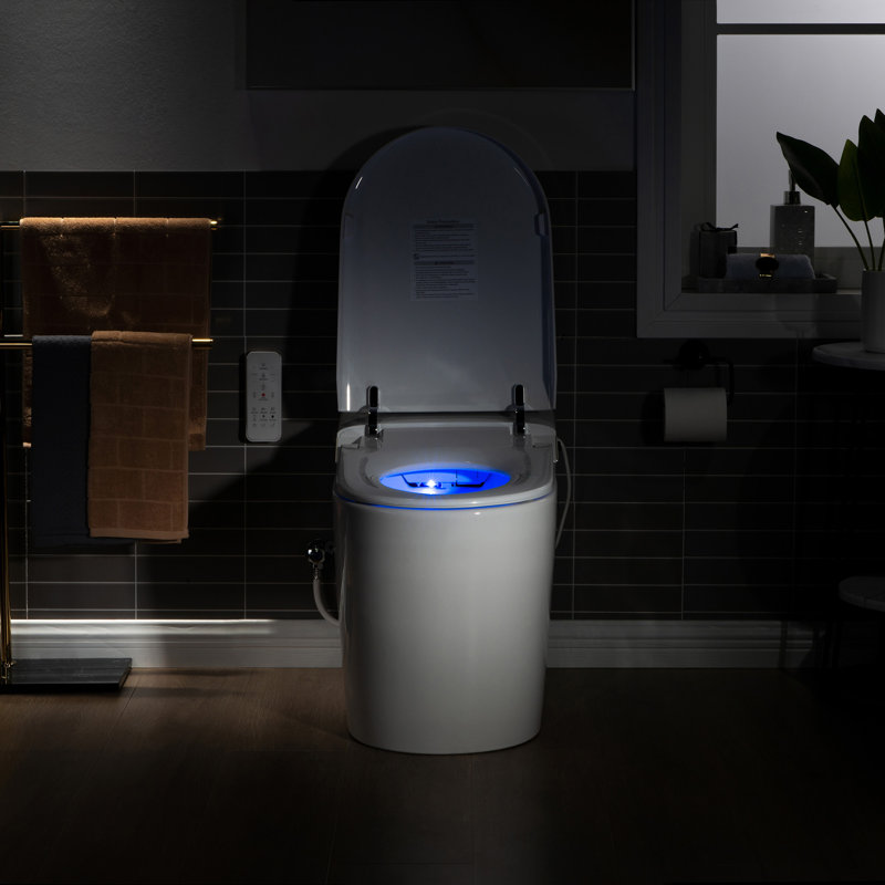 White Elongated One-Piece Smart Bidet Toilet with Dual Flush