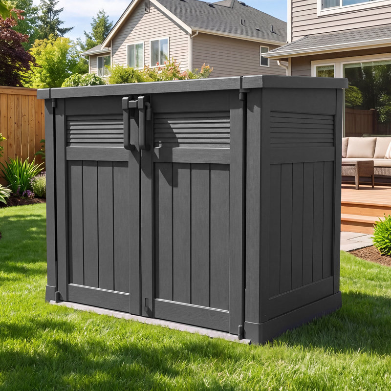 Grande remise extérieure en résine de 280 gallons - boîte de terrasse extérieure verrouillable avec portes doubles et vérins à gaz