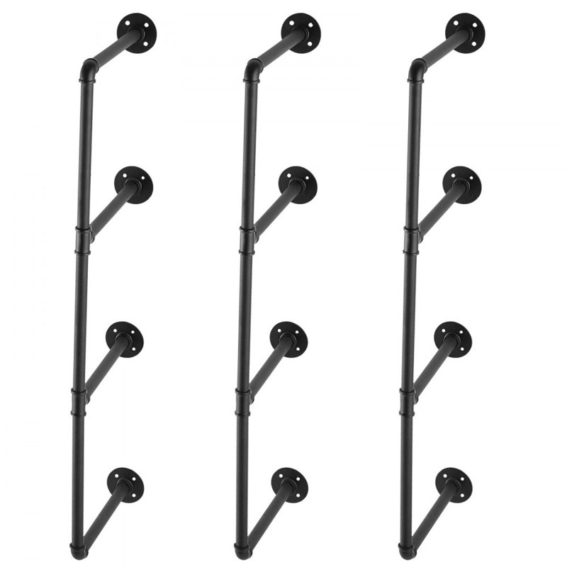 Industrial Pipe Shelf 4 Tier 3PCS 11.8in W Wall-Mount Planks NOT Included