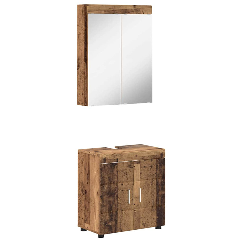 Vanity & Mirror Set, Medium Wood