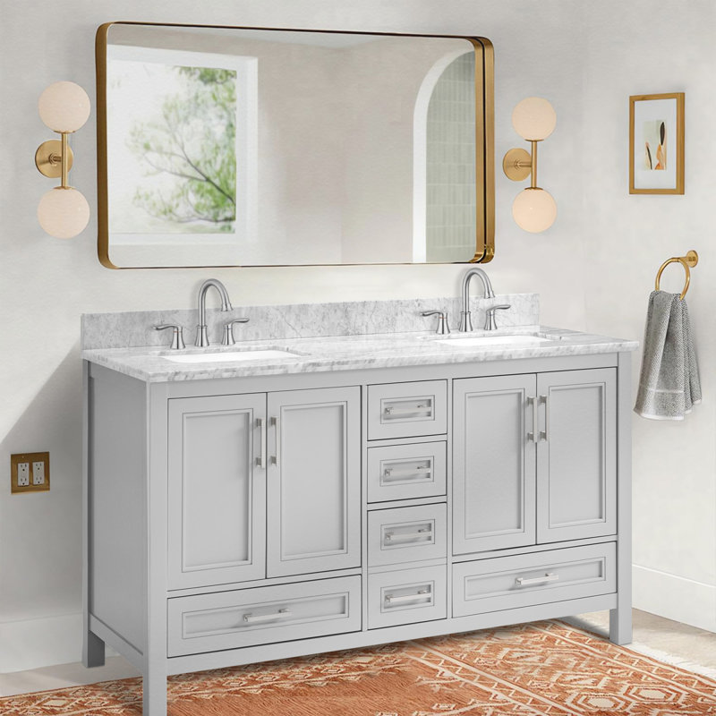 Meuble-lavabo simple 60 po avec plateau en marbre de Carrare Raih