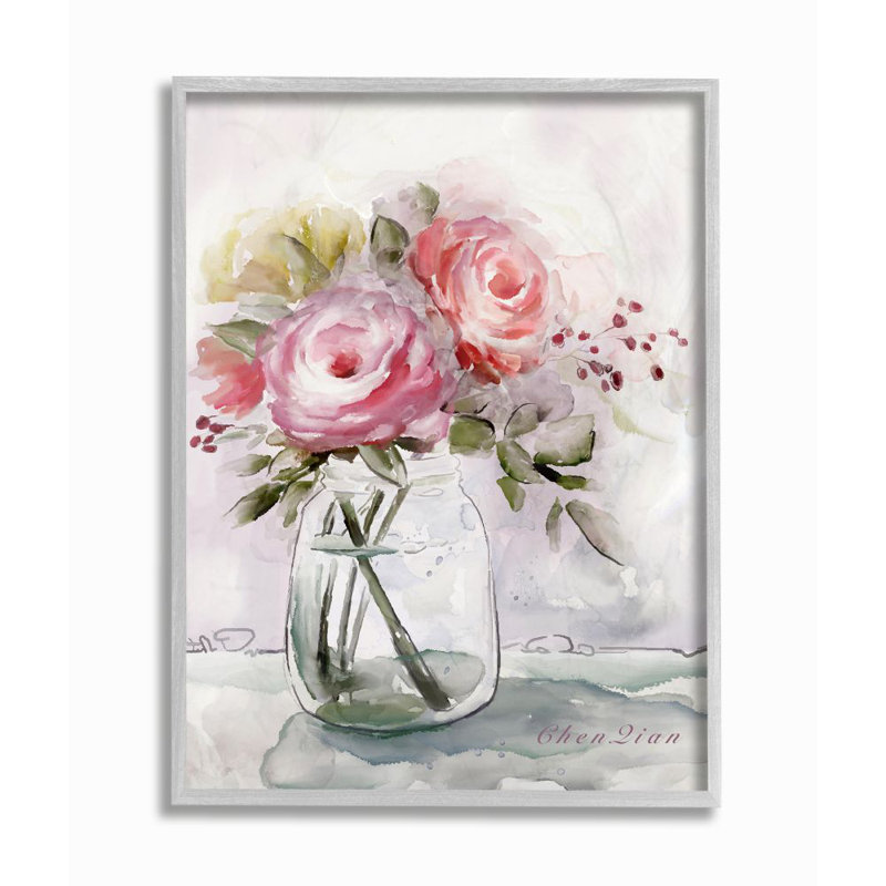 «Flower Jar Pink Green», reproduction d'art, Estampe numérique Farmhouse, H 11 po x l 14 po x P 1,5 po