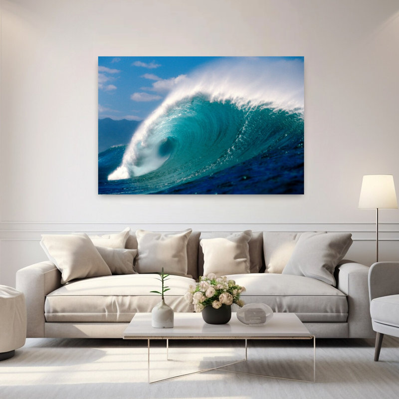 Vagues éclaboussant dans la mer, art contemporain, architecture de paysage abstrait, H 40 po x l 60 po