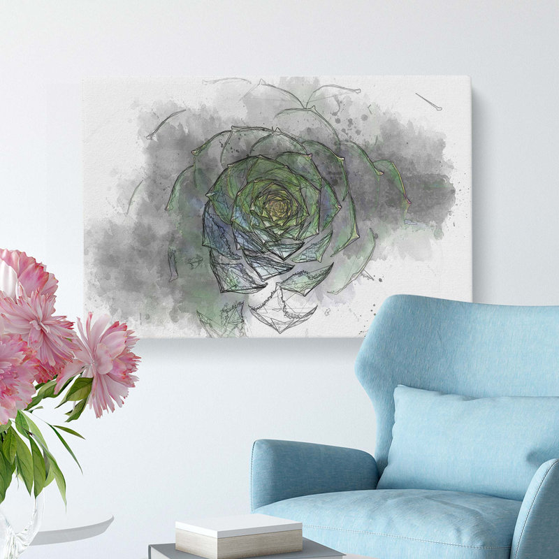 Dark Green Succulent Plant in Abstract - Wrapped Canvas, 60cm H x 91cm W x 3cm D