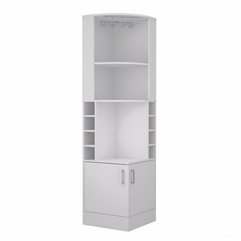8-Bottle 2-Shelf Bar Cabinet, White