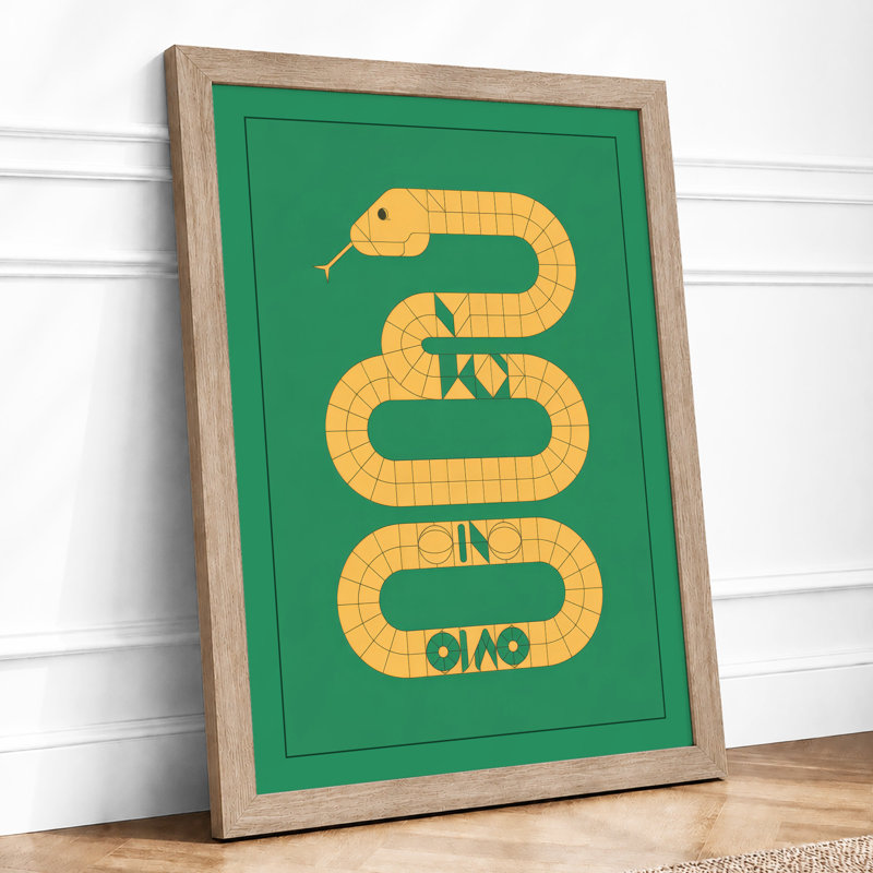 Segmented Serpent Geometric - Framed Print, A4 - 29.7 x 21.0 cm, Oak