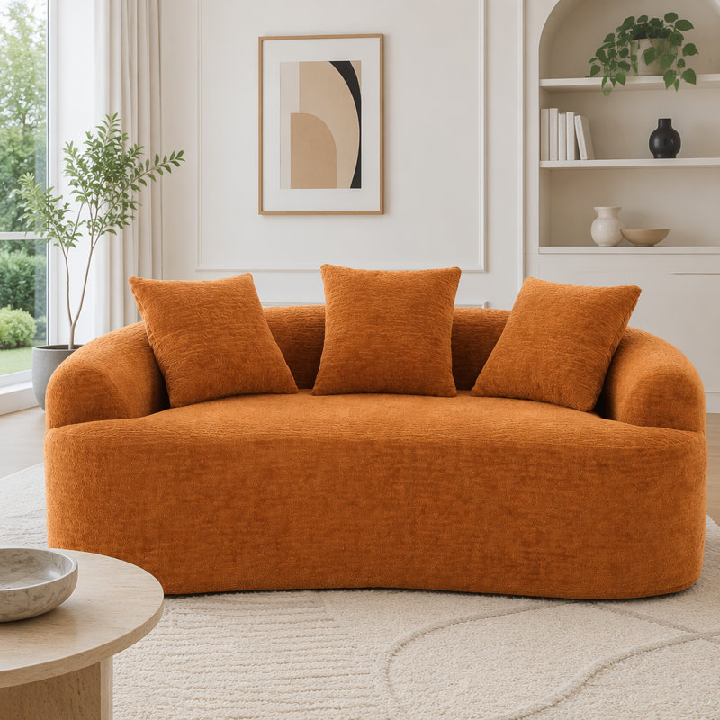 Causeuse incurvée Boneless: emballage compressé, tissu chenille, éponge 30D, sans assemblage, Orange