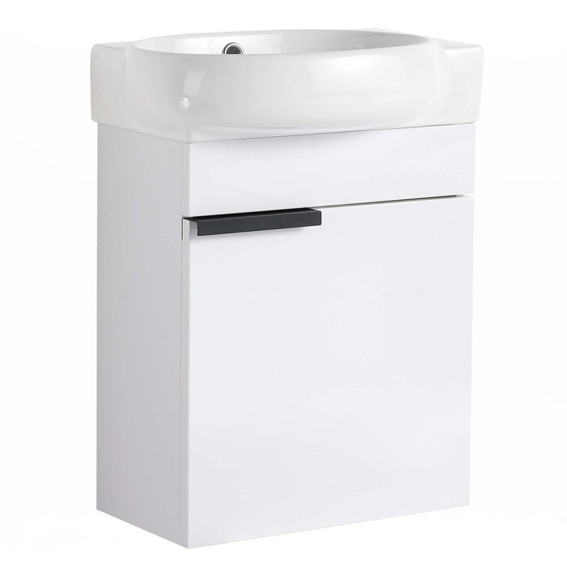 Petit meuble-lavabo 16 "avec lavabo, Blanc, Noir, noir, noir, noir