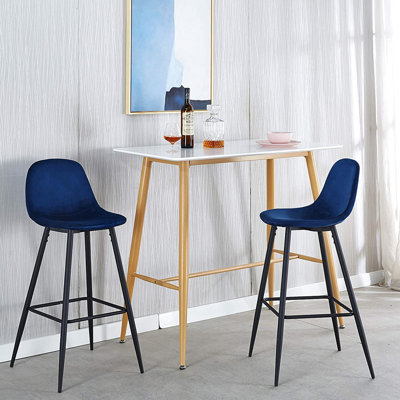 De 2 tabourets de bar en velours de 30 po - Chaise moderne à hauteur de comptoir avec dossier, fabrication en métal et repose-pieds, facile à assembler, bleu pour la cuisine 30 pouces (2) pieds et repose-pieds, installation rapide,