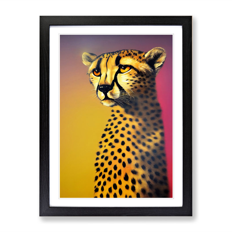 Cheetah Urban Art - Picture Frame Print, 64cm H x 46cm W, Oak Framed