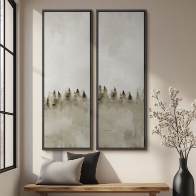Ensemble de 2 toiles encadrées Minimalist Misty Pine Tree Forest - 20 x 60 pouces