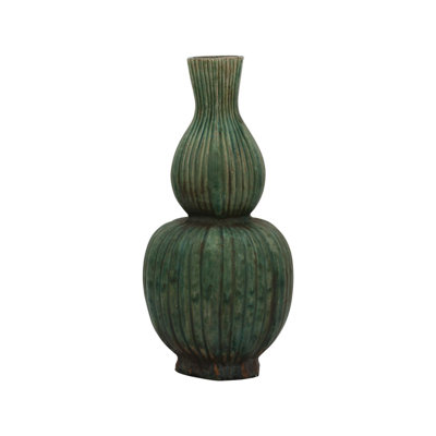 Vase porcelaine hexagonale vert moucheté cannelée