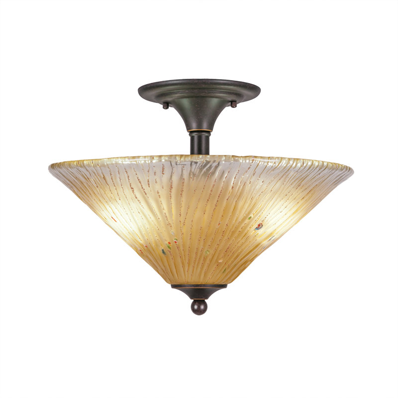 Semi-Flush 2 Bulbs With 16" Crystal Glass, Raspberry, Dark Granite