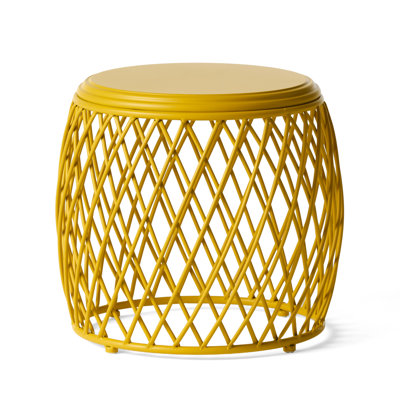Mesmerizing Matte Yellow Iron Side Table, Feature Highlighted, 20.11"X20.11"X17.95", 20 Lbs Max Load Capacity Chic Yellow, Geometric Design,