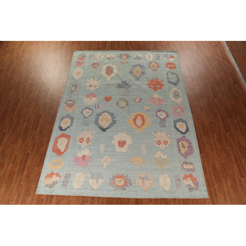 Light Blue Oushak Vegetable Dye Turkish Large Rug 14