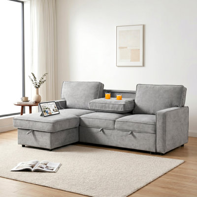 Canapé-lit modulaire réversible en L 89 po en chenille avec méridienne avec rangement