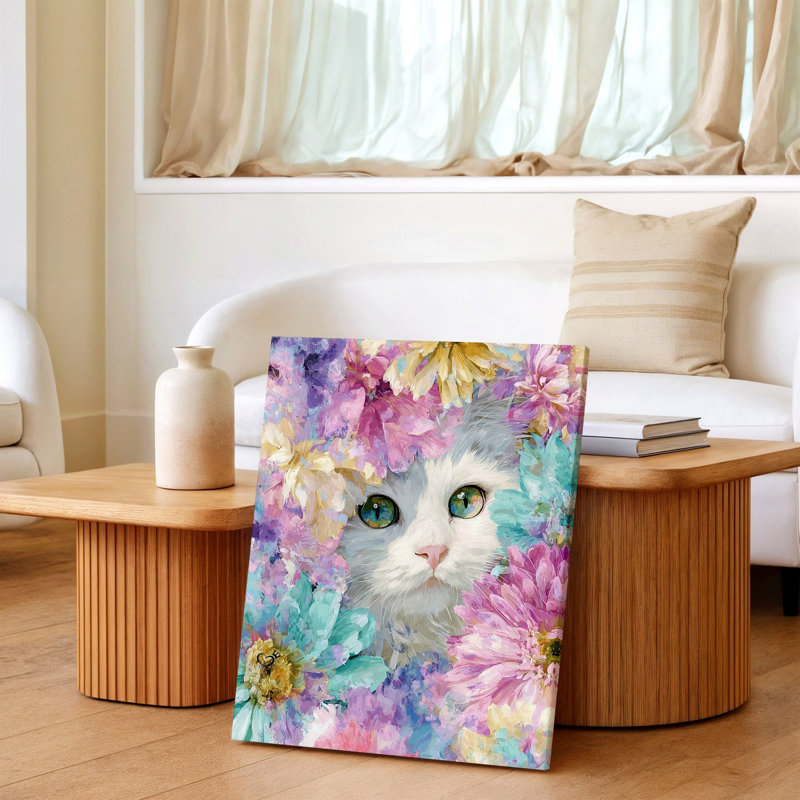 Reproduction d'art sur toile, Portrait de chat blanc, 9 x 12 in