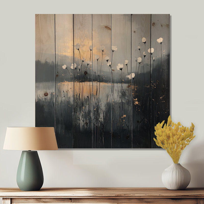 Wildflowers Abstract Pure Form II - Wildflowers Wood Wall Decor - On Natural Pine Wood, 36" H x 36" W x 0.78" D