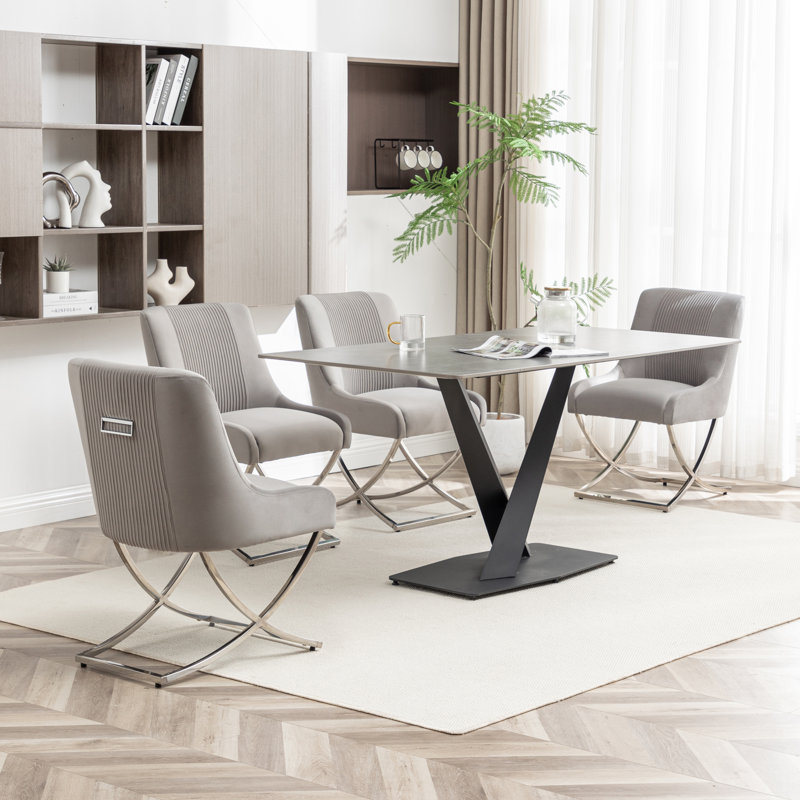 Elian Velvet Upholstered Side Chair, Gray, 4