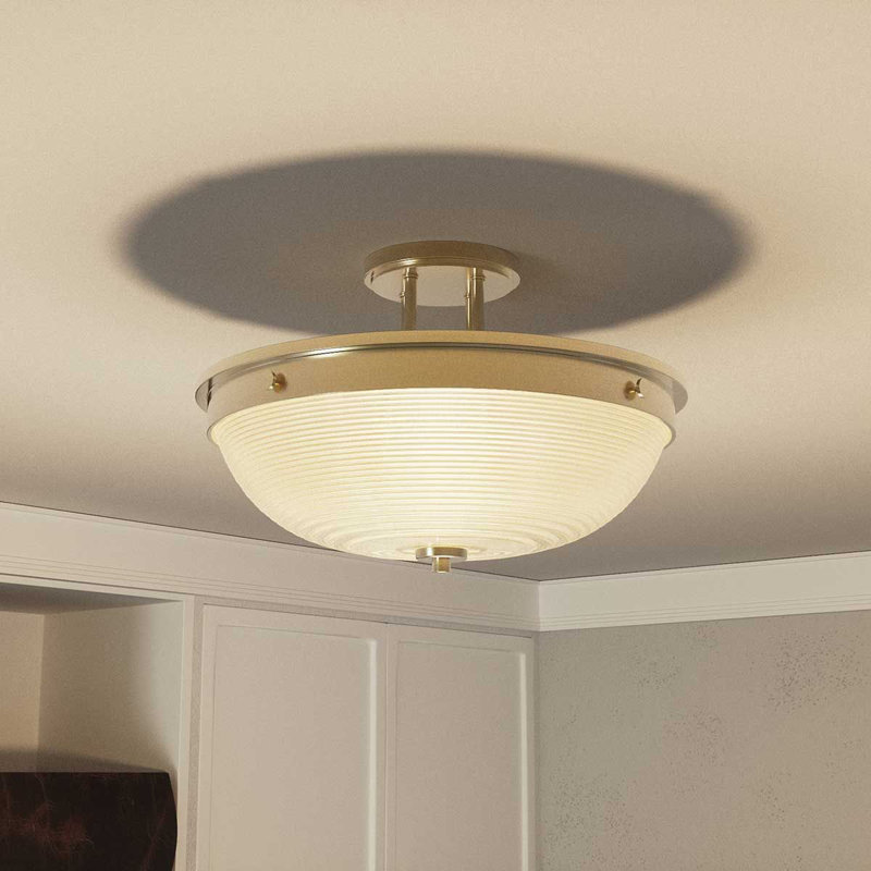 Baderbräu Glass Semi Flush Mount, Weathered Brass
