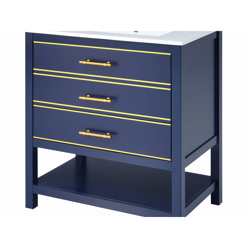 Armoire de meuble-lavabo avec tiroirs ouverts Abundant, Bleu