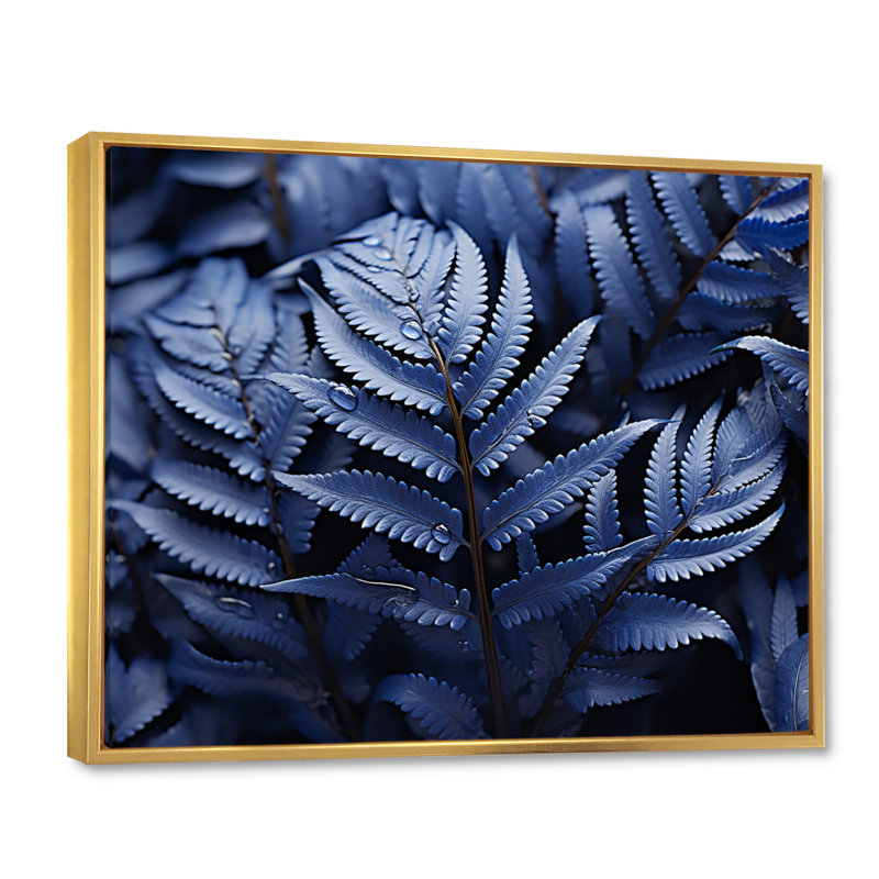 Blue Ferns Indigo Tranquillity I - Print, H 16 po x l 32 po x P 1 po, Cadre flottant doré