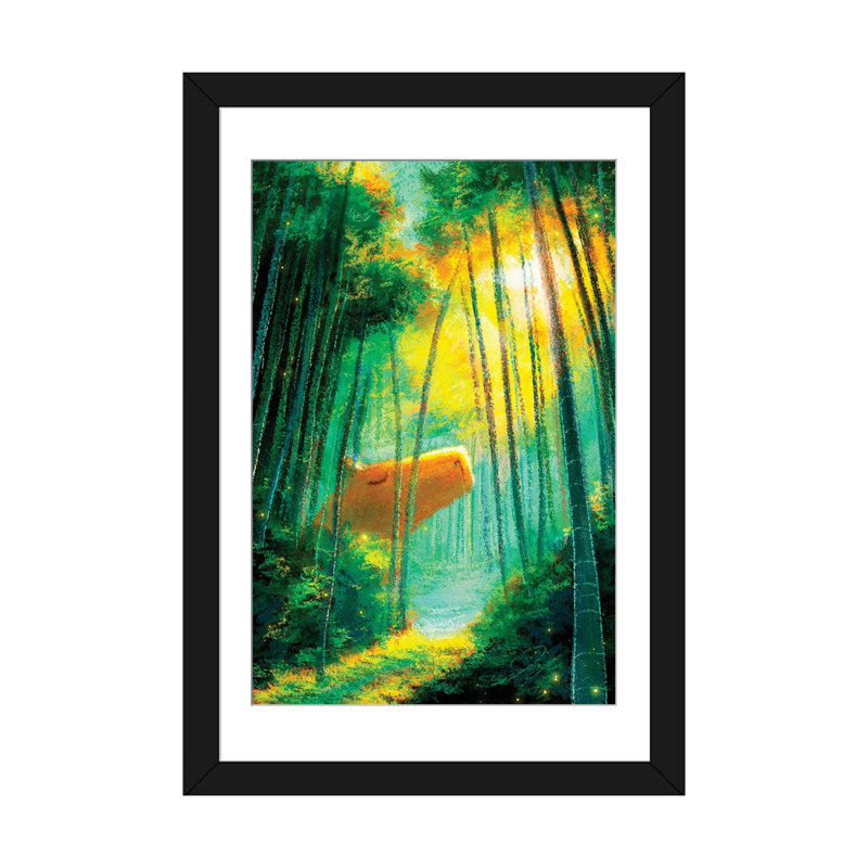 Capybara dans la forêt de bambous - reproduction d'art mural - papier d'art encadré, 24 po x 16 po, Papier encadré, Noir