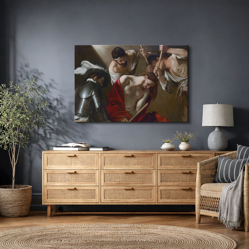 «Crowning with Thorns», scène biblique, œuvre d'art baroque, images de chambre à coucher, art mural impression sur toile encadrée.