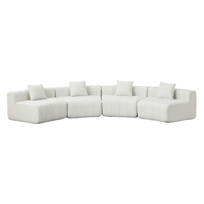 Chenille Curved Sectional Sofa With 4 Pillows