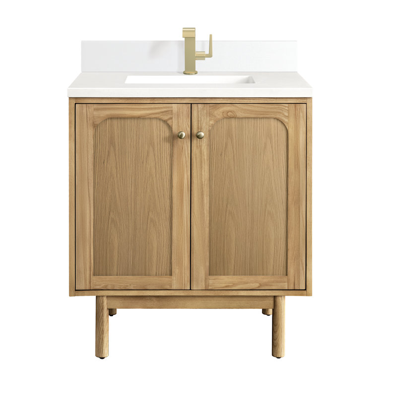 Laurent 30'' Single Bathroom Vanity with Top, White Zeus, Single-Hole, Light Natural Oak