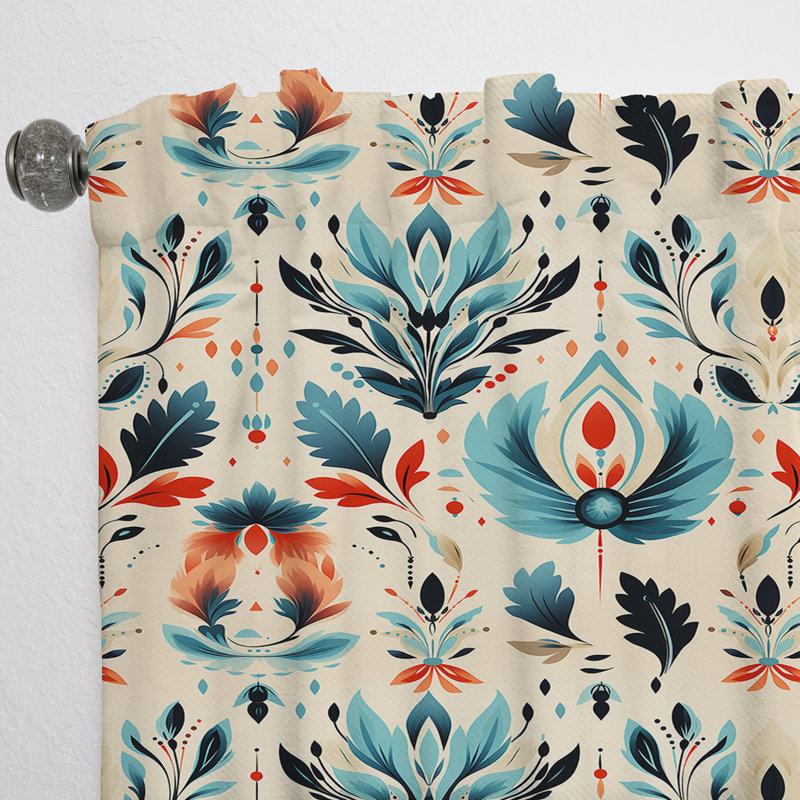 Teal And Beige Ikat Mosaic Fusion - Ikat Curtain - Velvet Room Darkening - 1 Panel, 52" W x 120" L