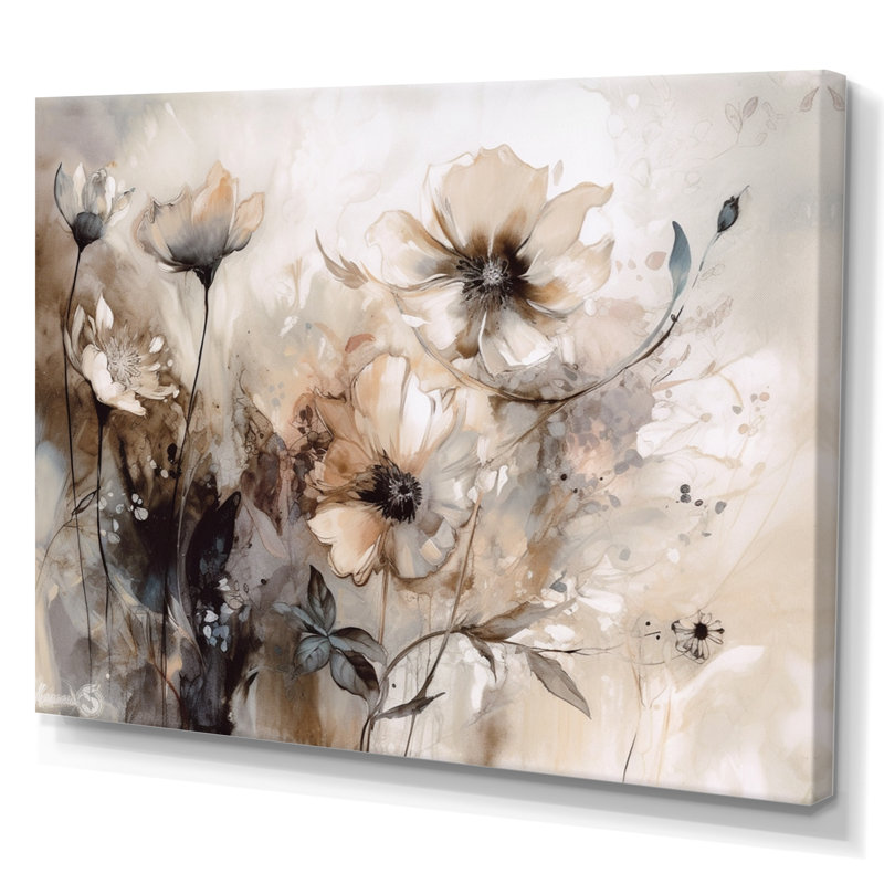 Impressions florales délicates et chaudes - décoration murale florale, H 30 po x l 40 po, Toile tendue, No Frame