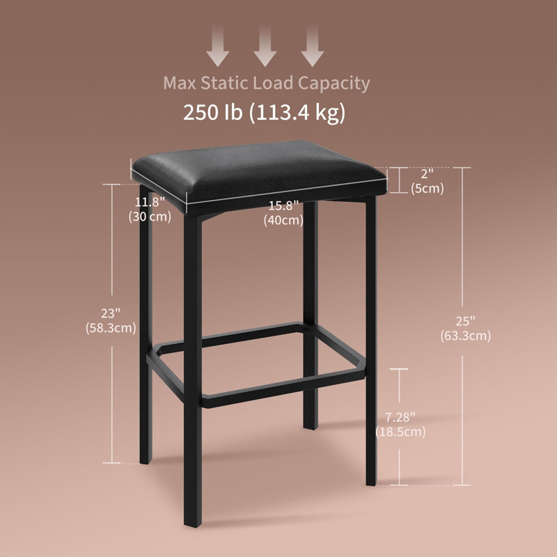 Modern Counter Height Bar Stools Set, PU Leather Upholstered Kitchen Island Stools with Footrest & Metal Frame