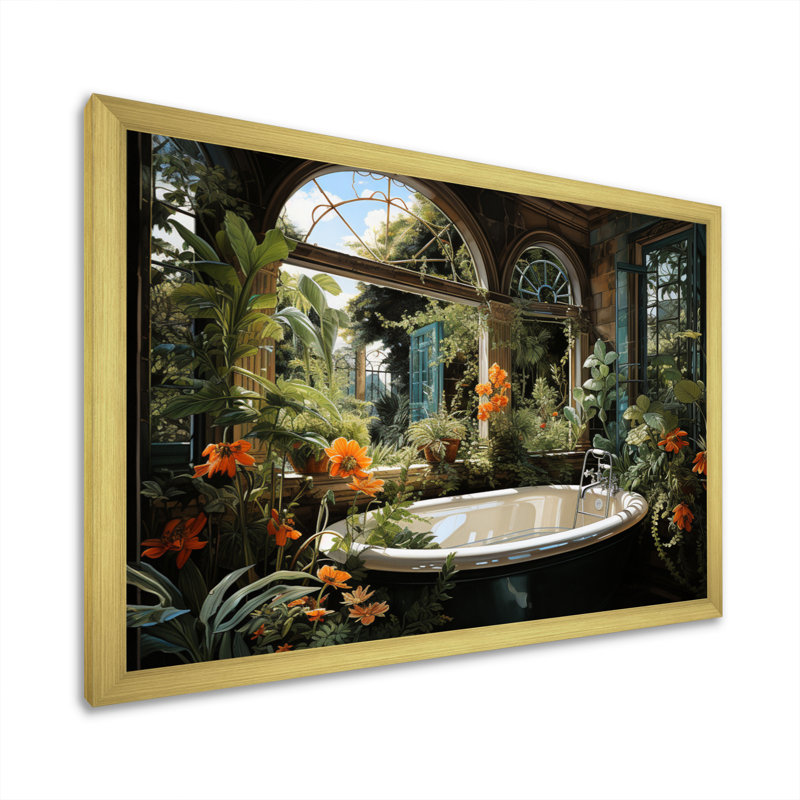 Bathroom Botanical Retreat II - Bathroom Wall Decor, 30" H x 40" W x 1.5" D, Gold Picture Framed