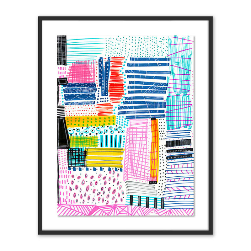 Stacks Of Patterns Print by Melanie Biehle, 40" H x 32" W x 2.5" D, Black