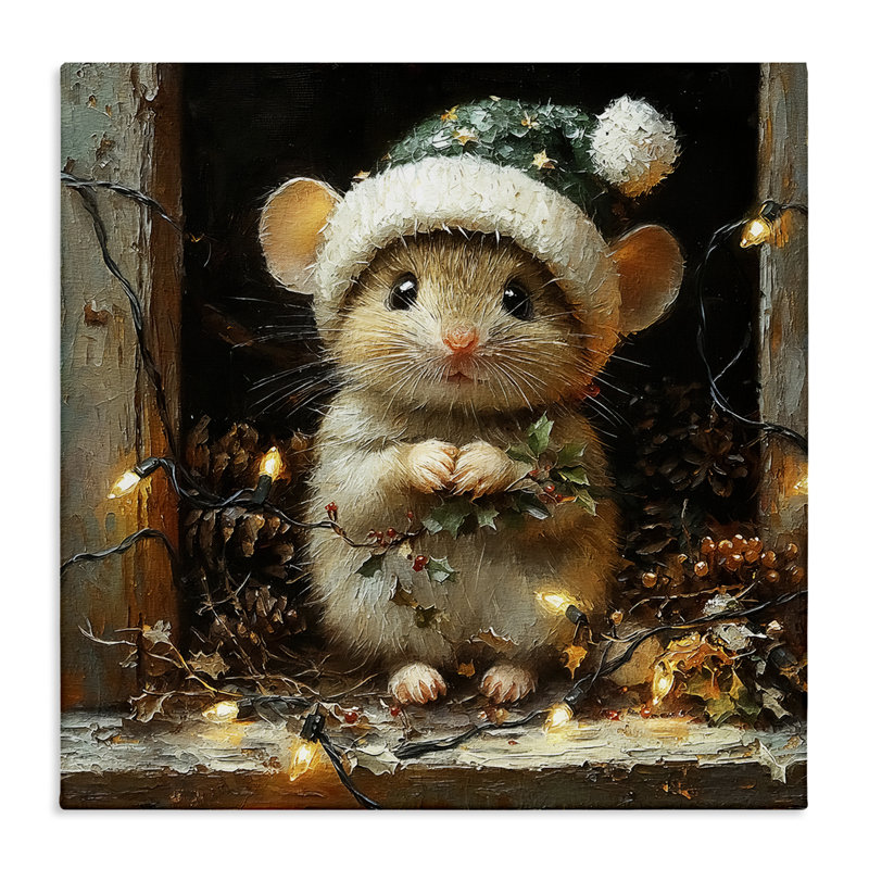 Souris de grange avec toile de lumières de Noël, design par Riley B, H 17 po x l 17 po
