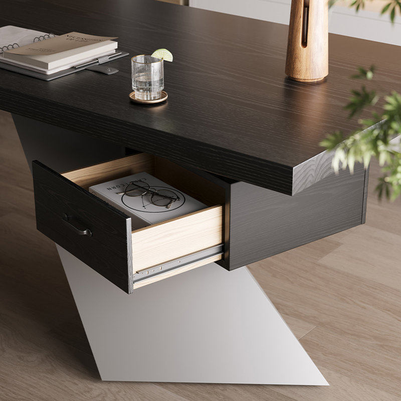 Bureau d'écriture rectangulaire en bois massif noir avec 1 tiroir, bureau d'ordinateur, H 29,53 po x l 86,61 po x P 31,5 po