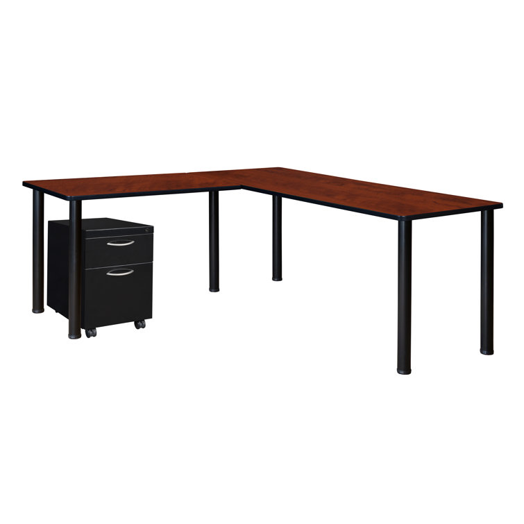 Kee Corner L Shaped Desk with Pedestal Drawer Top