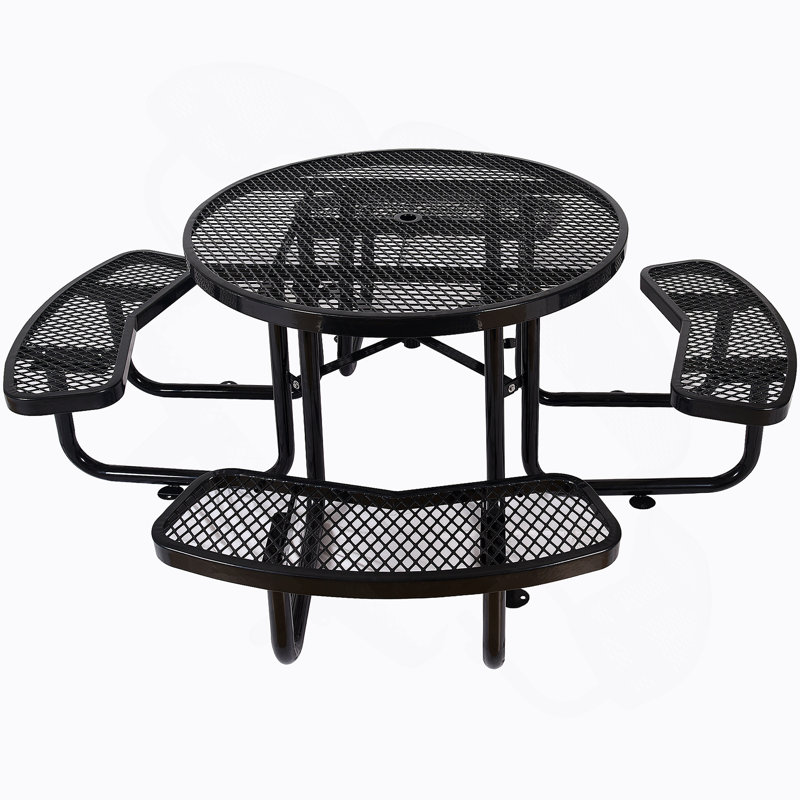 Table de pique-nique ronde en acier 46 po avec mât de parasol, Noir