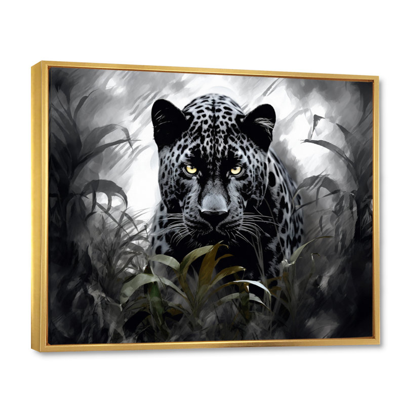 «Grey White Panther Silent Majesty», reproduction d'art sur toile, H 16 po x l 32 po, Cadre flottant doré