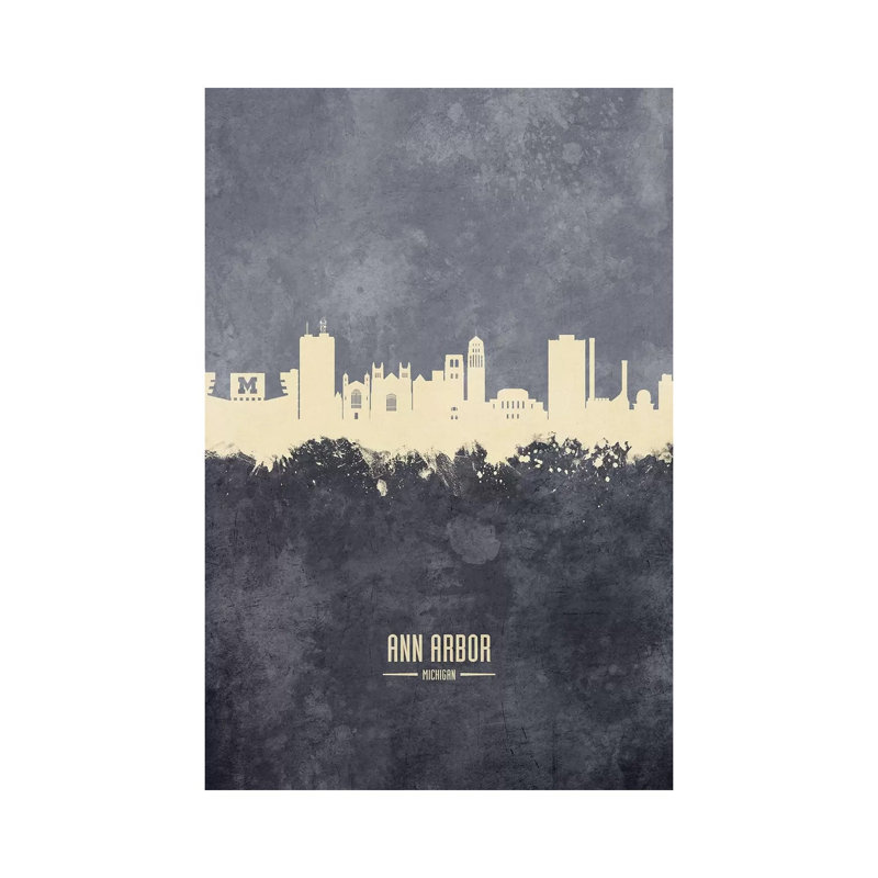 Ann Arbor Michigan Skyline Grey by Michael Tompsett - 1 Piece Wrapped Canvas Wall Art, 66.04 cm H x 45.72 cm W x 3.175 cm D